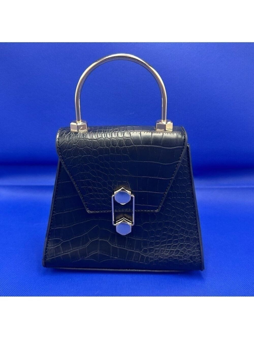 Badgley Mischka Black Trapezoid Flap Frame Bag